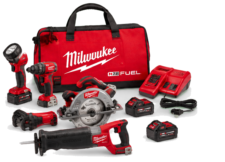 Milwaukee M18 FUEL cordless tool kit with bag, batteries and charger